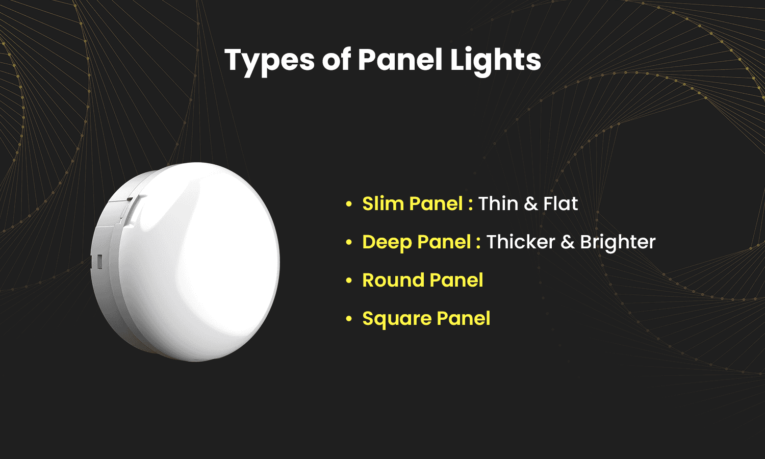 Types of LED panel lights including slim, deep, round and square panels 