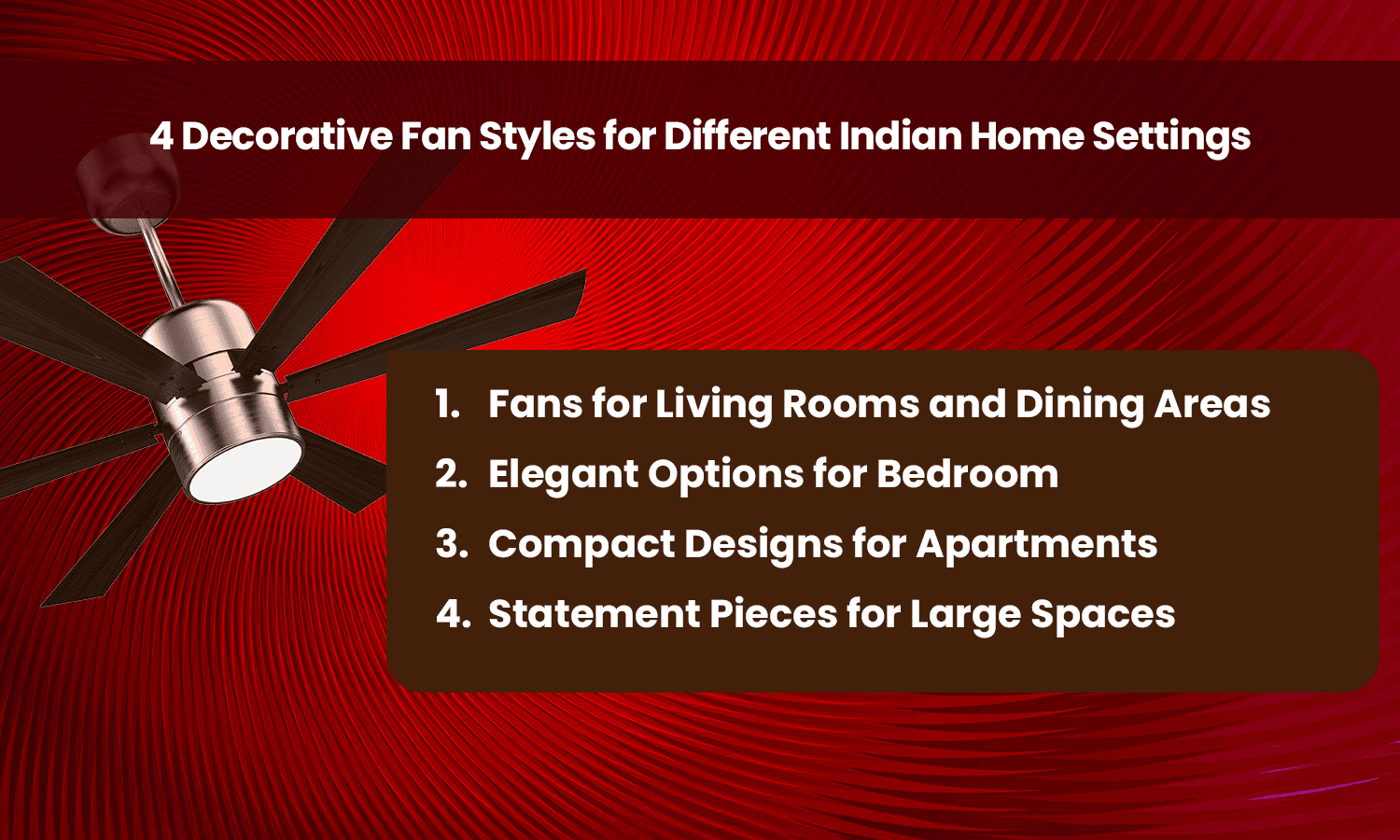 Decorative ceiling fan styles for Indian homes and interiors.