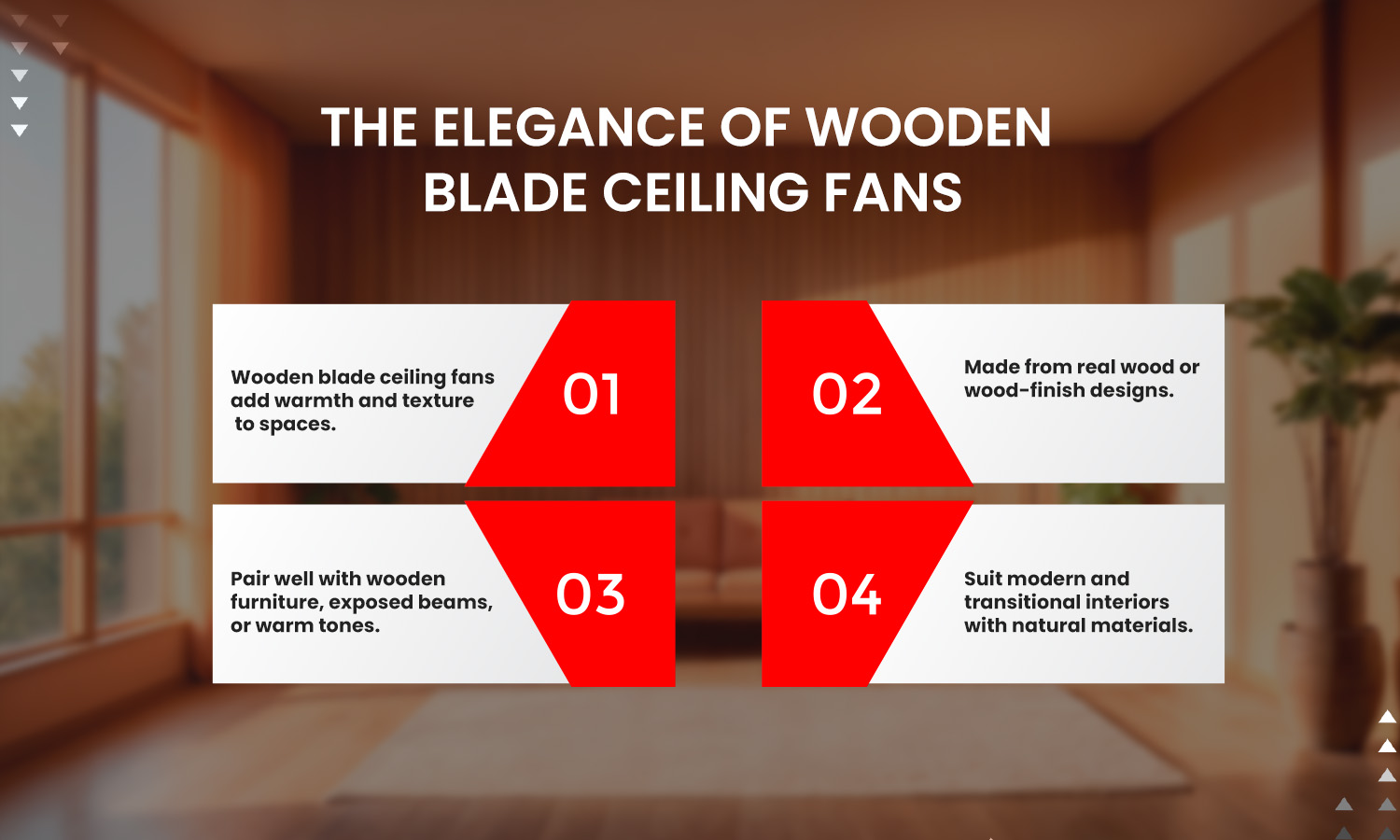 Wooden blade ceiling fans – real wood design, stylish interiors, energy efficient, and perfect for modern living rooms