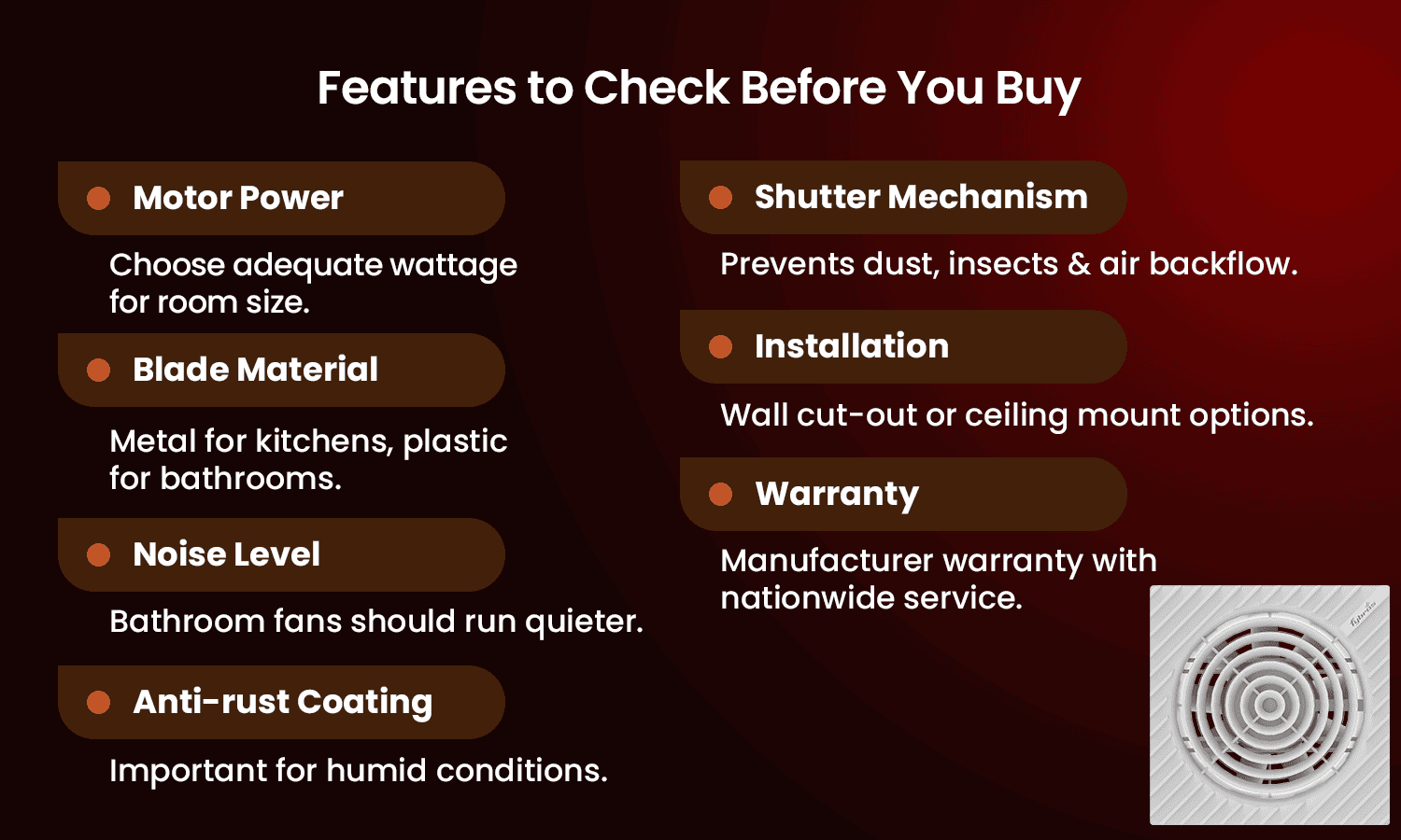 Exhaust fan features guide for kitchen and bathroom ventilation fans in India