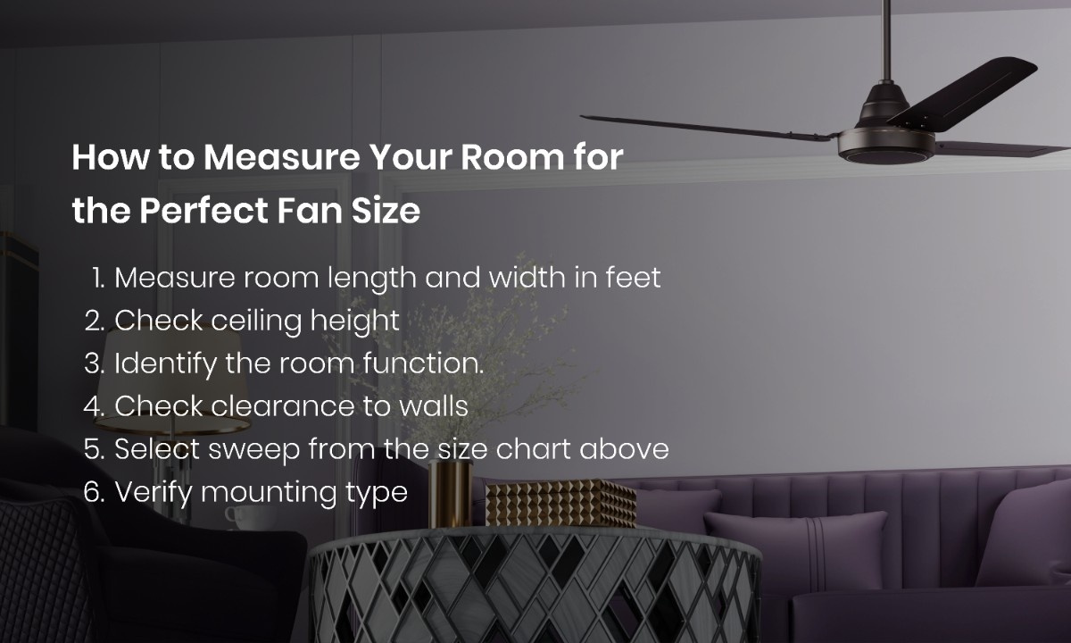 How to measure room size for ceiling fan with size guide