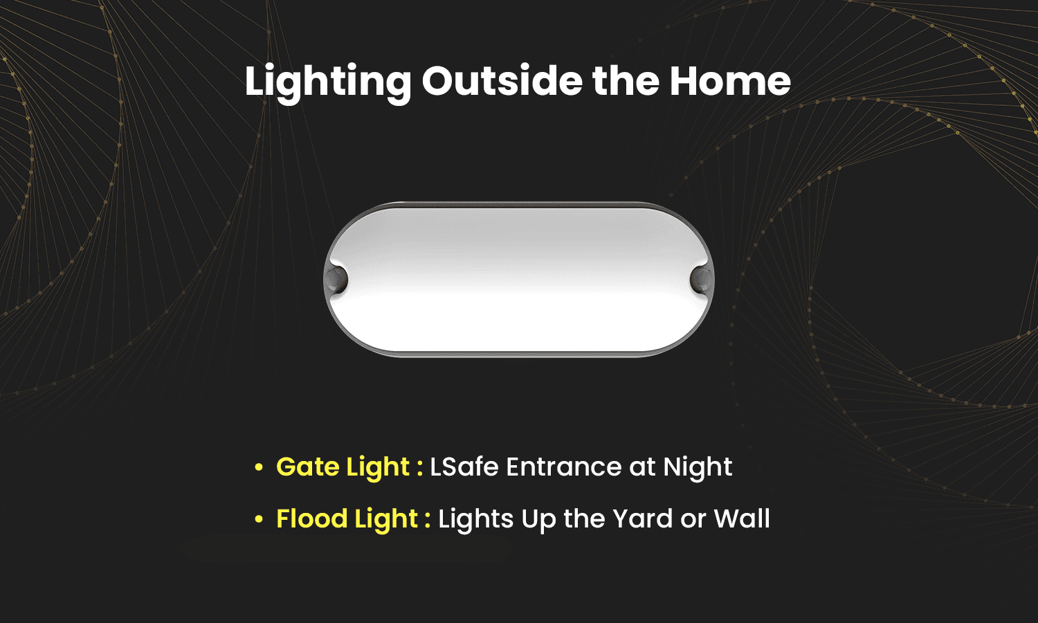 Outdoor LED lighting with gate lights and flood lights for entrances, yards, and walls