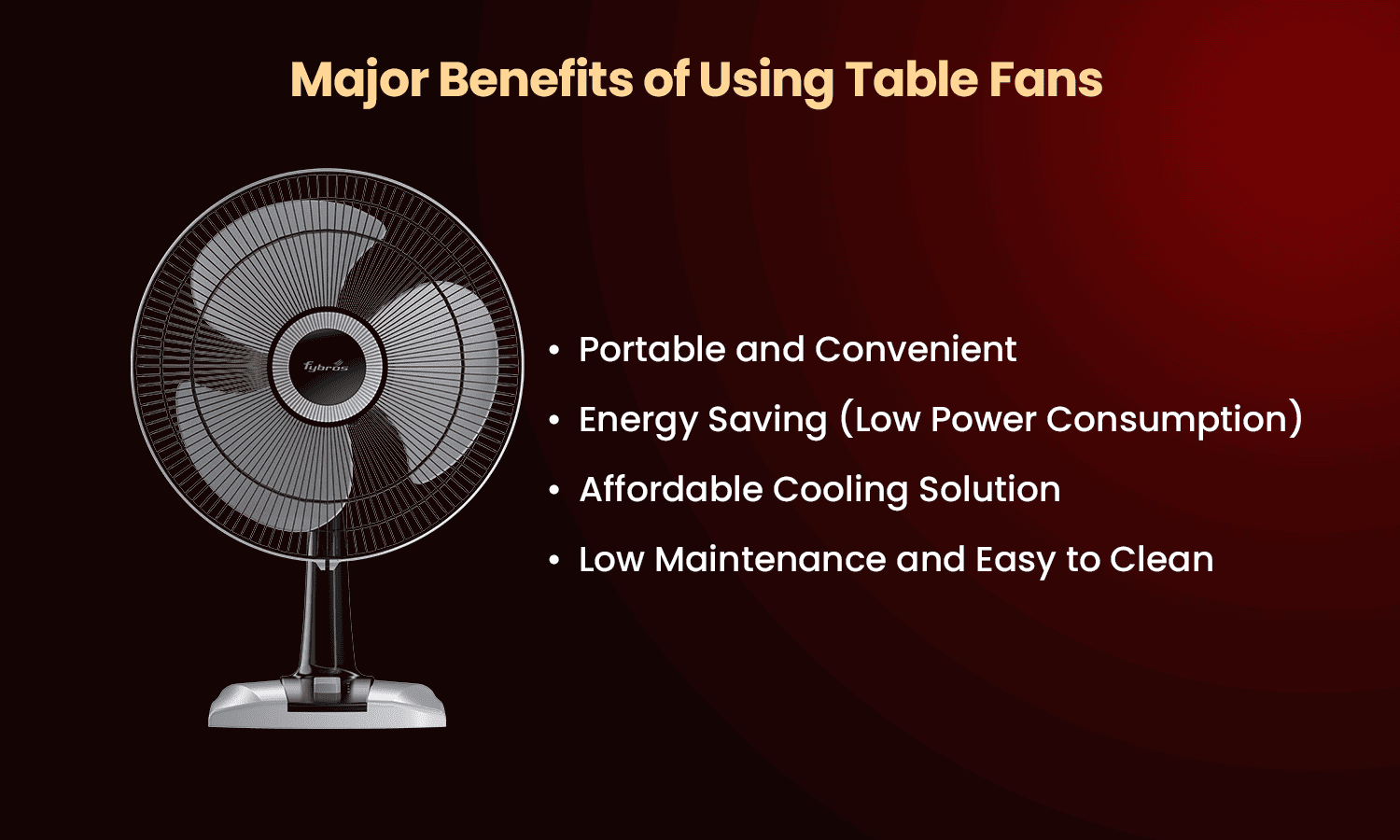 Portable table fan with energy saving and low maintenance for home cooling