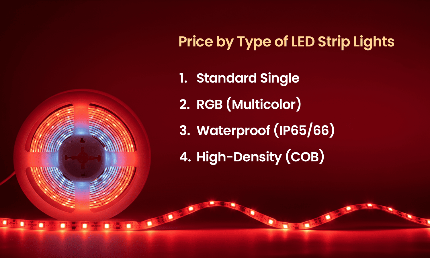 LED strip lights price by type infographic.