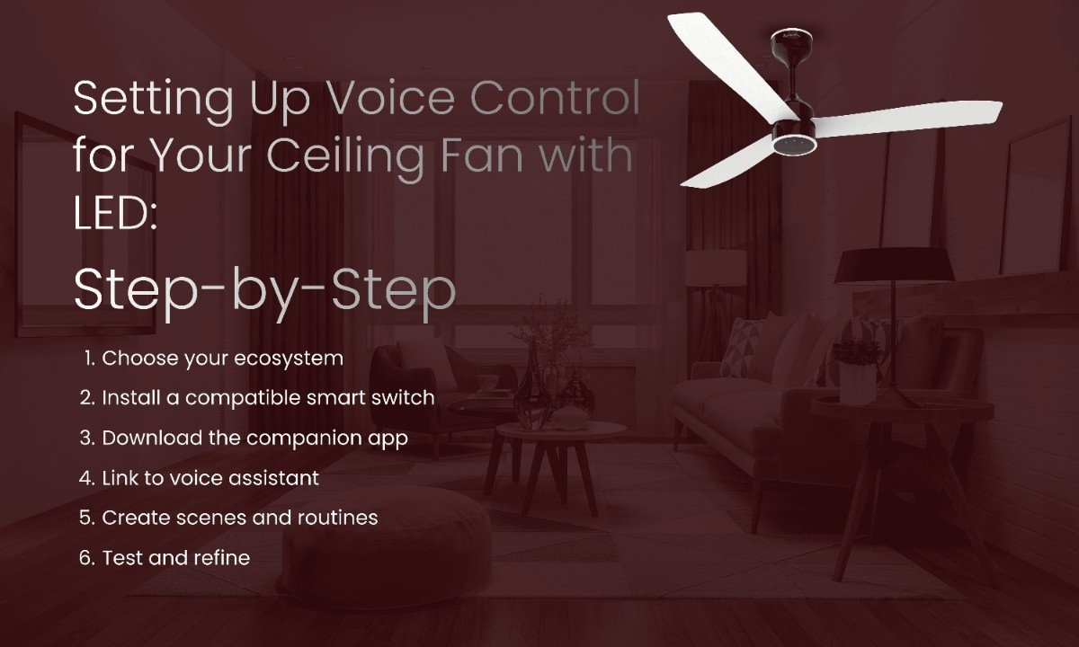 Voice control setup for ceiling fan with LED step by step guide with smart switch and app setup