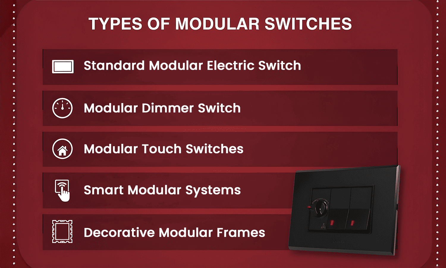 Types of Modular Switches – Standard, Dimmer, Touch, Smart, Decorative by Fybros