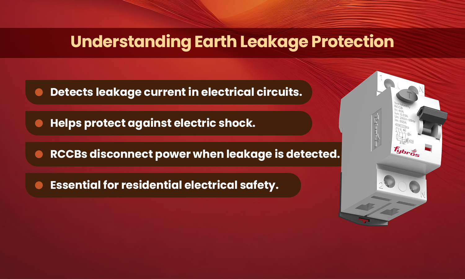 RCCB earth leakage protection device for electrical shock and safety protection.