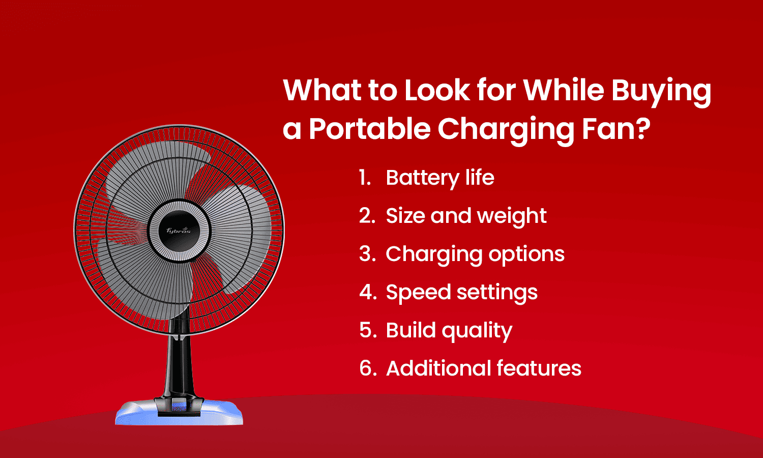 Portable charging fan with checklist of key factors to consider before buying.
