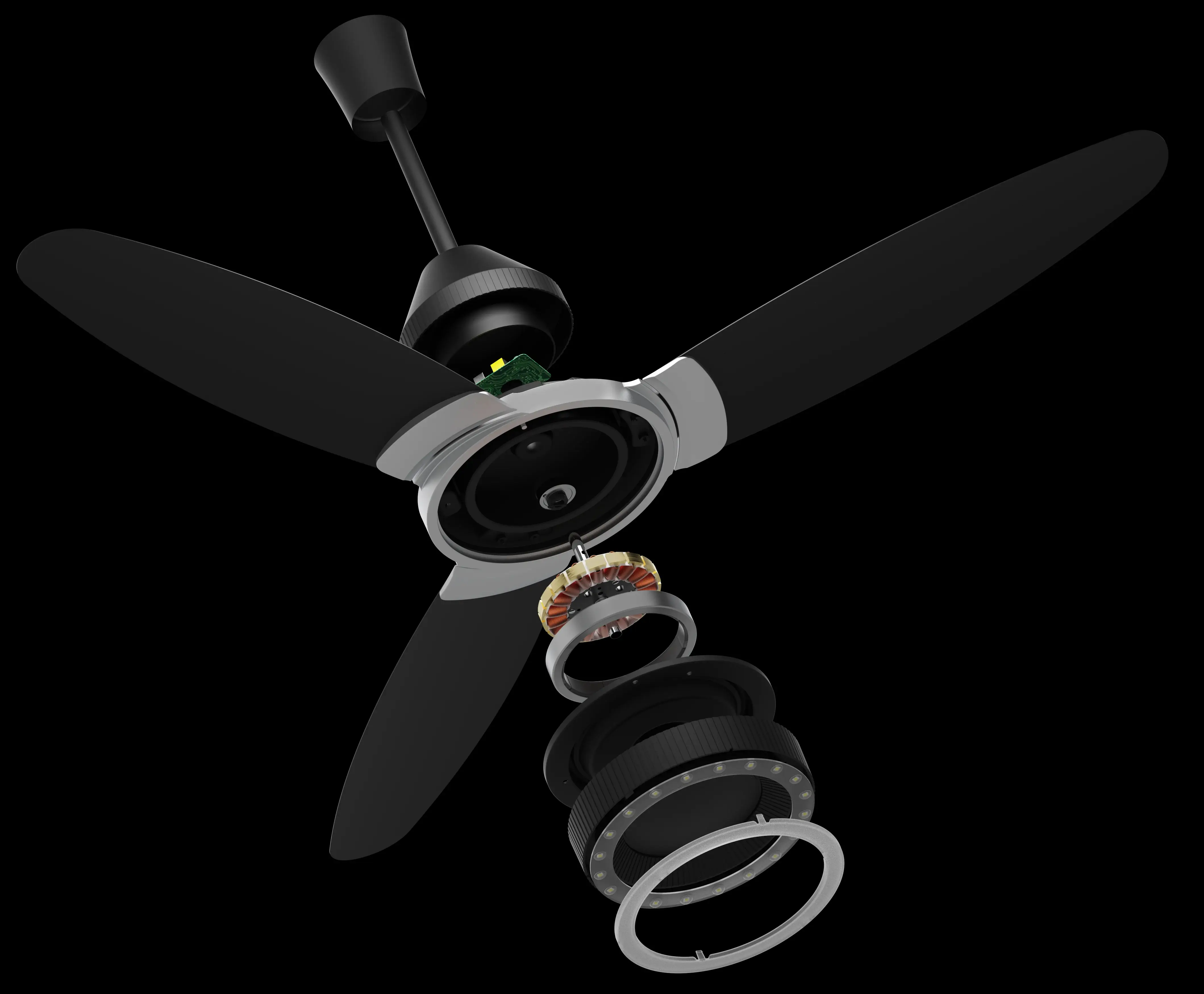F-Wave Ceiling Fan with 1200mm Sweep and Remote Control in Matte Black